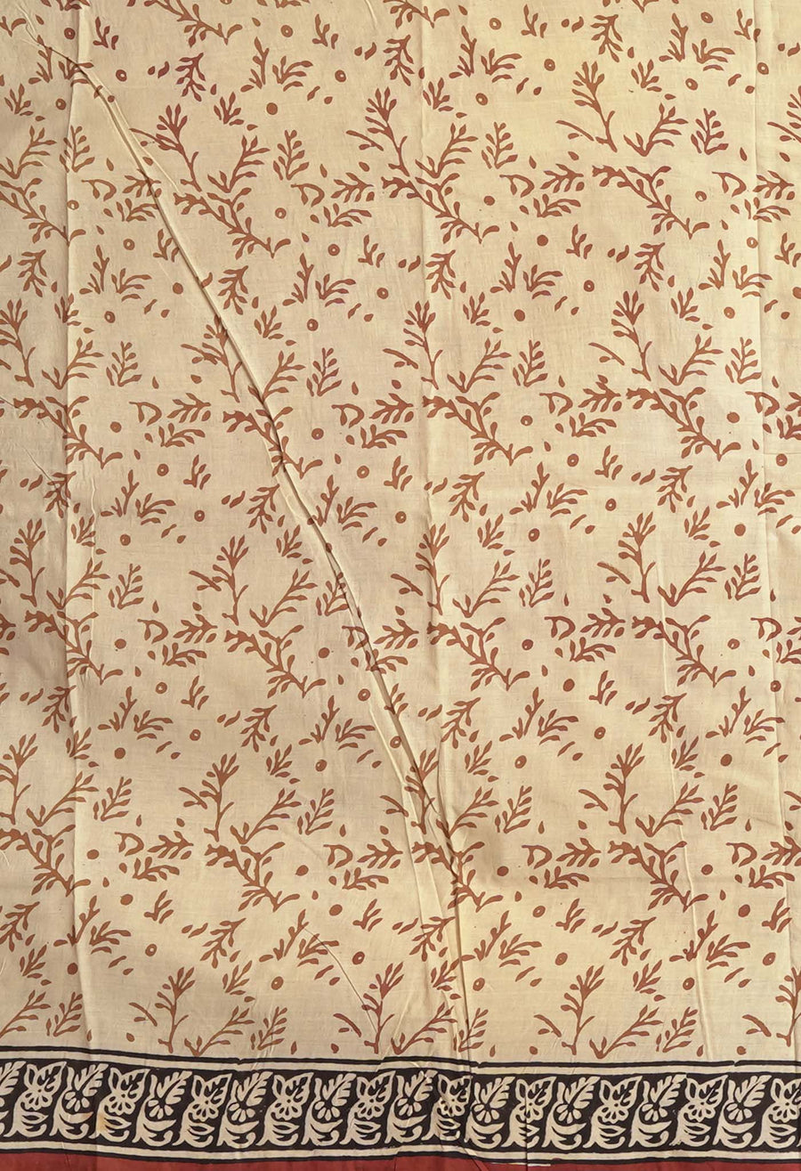 Cream Pure Bagru Kalamkari Printed Chanderi Sico Saree-UNM81819 - Pehnaawaa