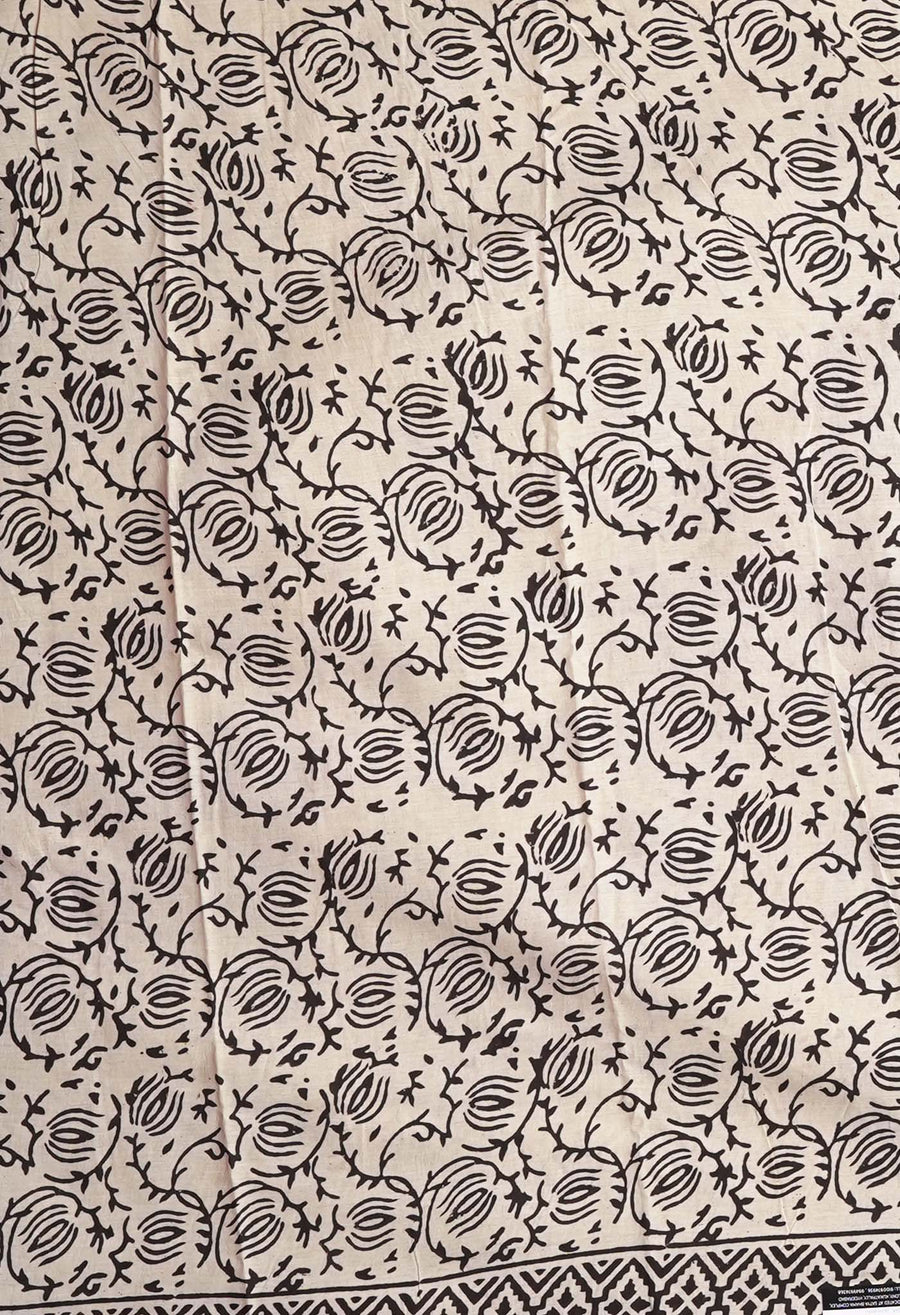 Cream Pure Bagru Kalamkari Printed Chanderi Sico Saree-UNM81820 - Pehnaawaa