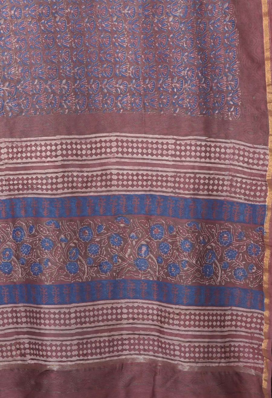 Peach Pink Pure Vanaspathi Block Printed Chanderi Sico Saree-UNM81850 - Pehnaawaa