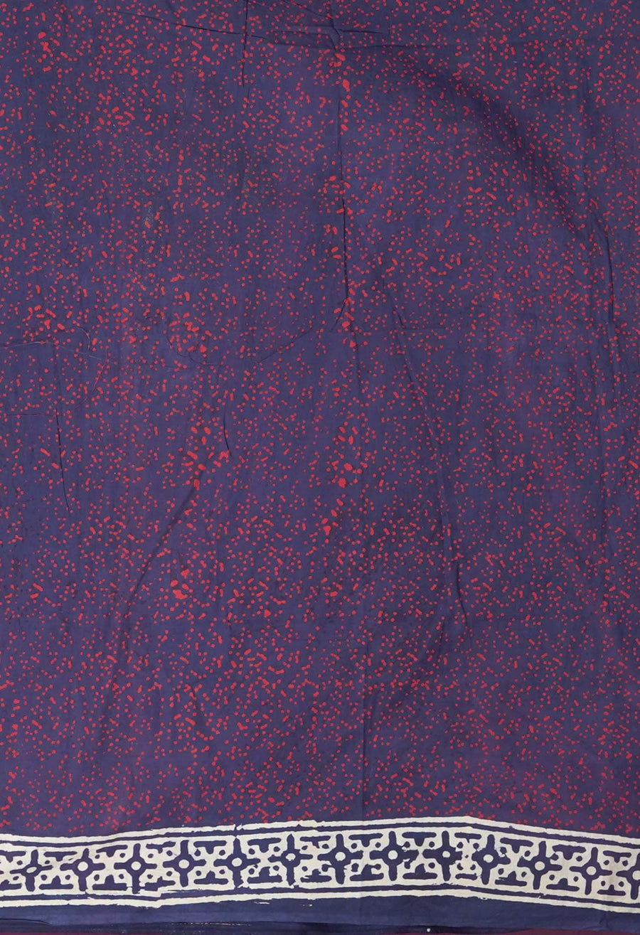 Navy Blue Pure Napthol Block Printed Chanderi Sico Saree-UNM81852 - Pehnaawaa