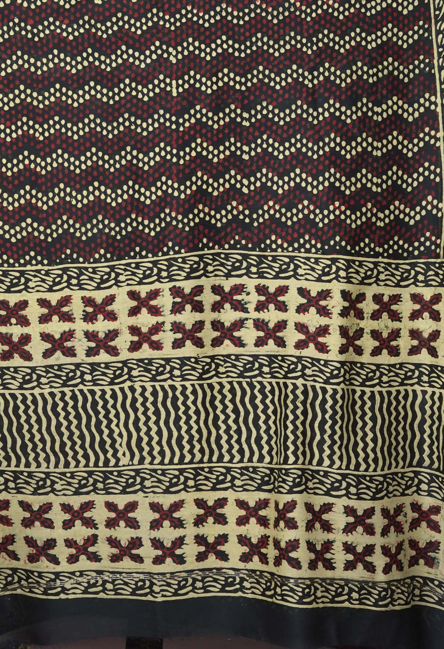 Green Pure Napthol Block Printed Chanderi Sico Saree-UNM81855 - Pehnaawaa