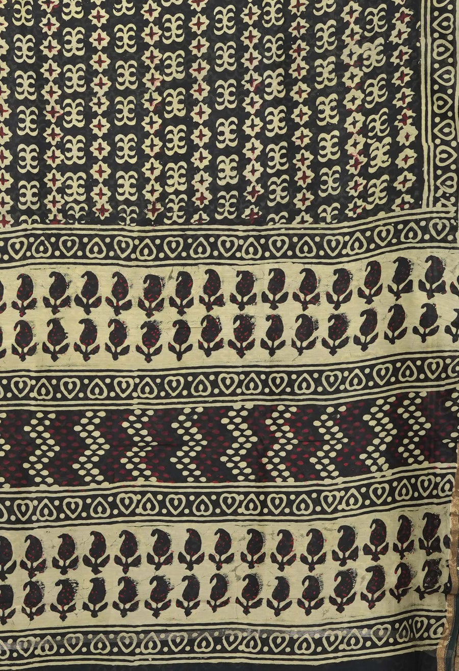 Green Pure Napthol Block Printed Chanderi Sico Saree-UNM81856 - Pehnaawaa