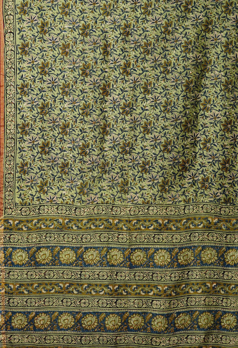 Green Pure Bagru Block Printed Chanderi Sico Saree-UNM82644 - Pehnaawaa