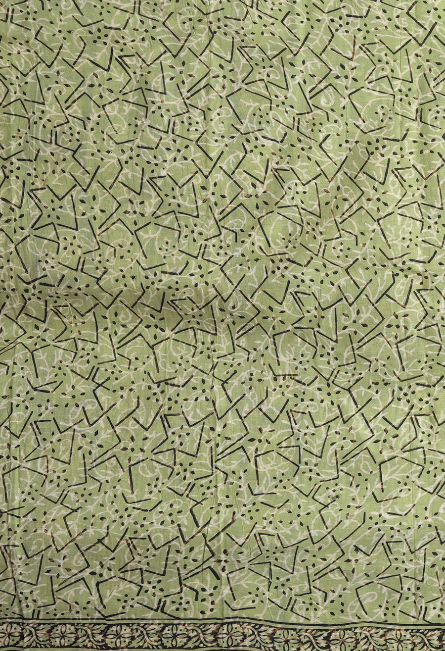 Green Pure Bagru Block Printed Chanderi Sico Saree-UNM82644 - Pehnaawaa