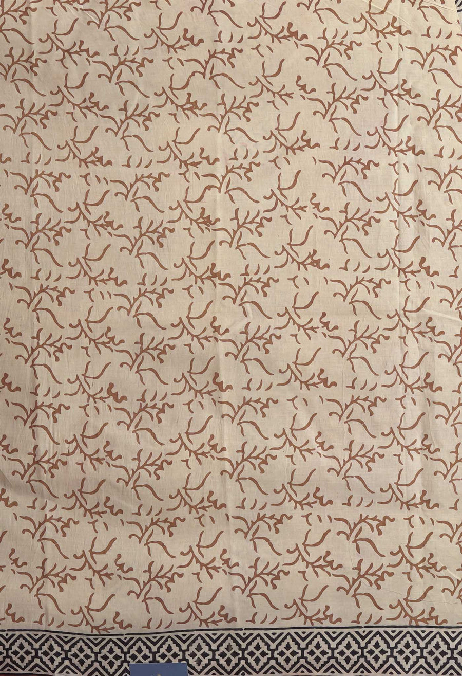 Cream Pure Bagru Kalamkari Printed Chanderi Sico Saree-UNM82651 - Pehnaawaa
