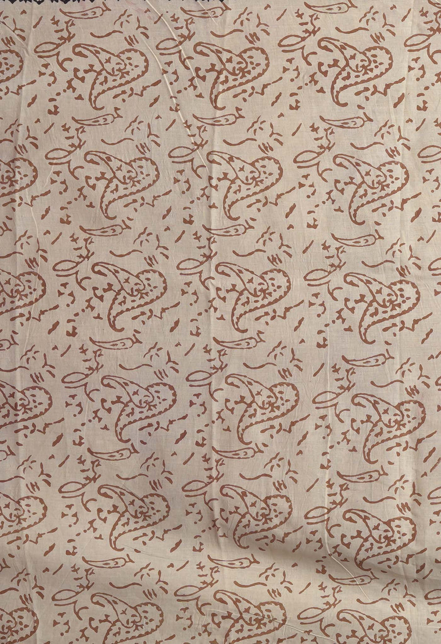 Cream Pure Bagru Kalamkari Printed Chanderi Sico Saree-UNM82653 - Pehnaawaa
