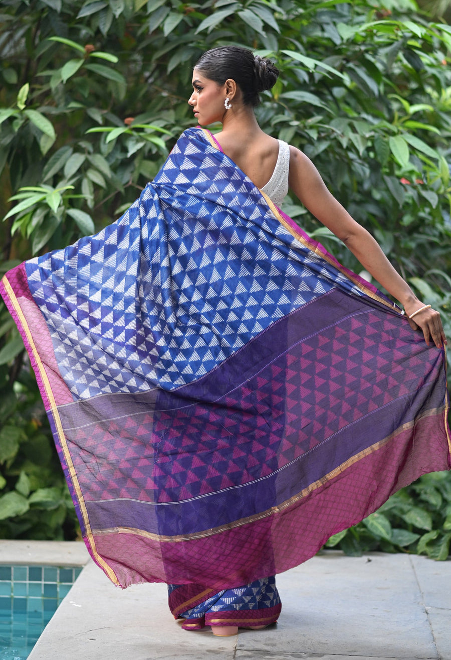 Navy Blue-Purple Pure Designer Printed Chanderi Sico Saree-UNM82857 - Pehnaawaa