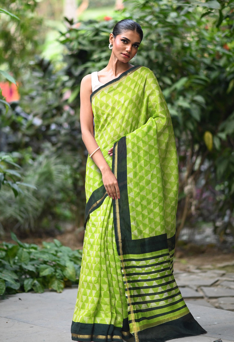 Green-Green Pure Designer Printed Chanderi Sico Saree-UNM82858 - Pehnaawaa