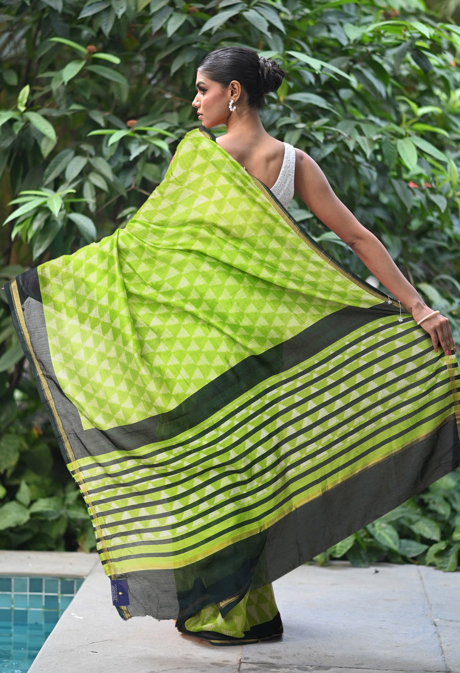 Green-Green Pure Designer Printed Chanderi Sico Saree-UNM82858 - Pehnaawaa