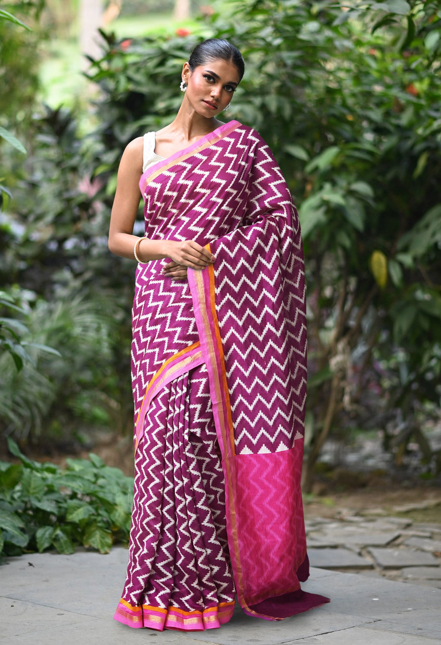 Purple-Pink Pure Designer Printed Chanderi Sico Saree-UNM82864 - Pehnaawaa