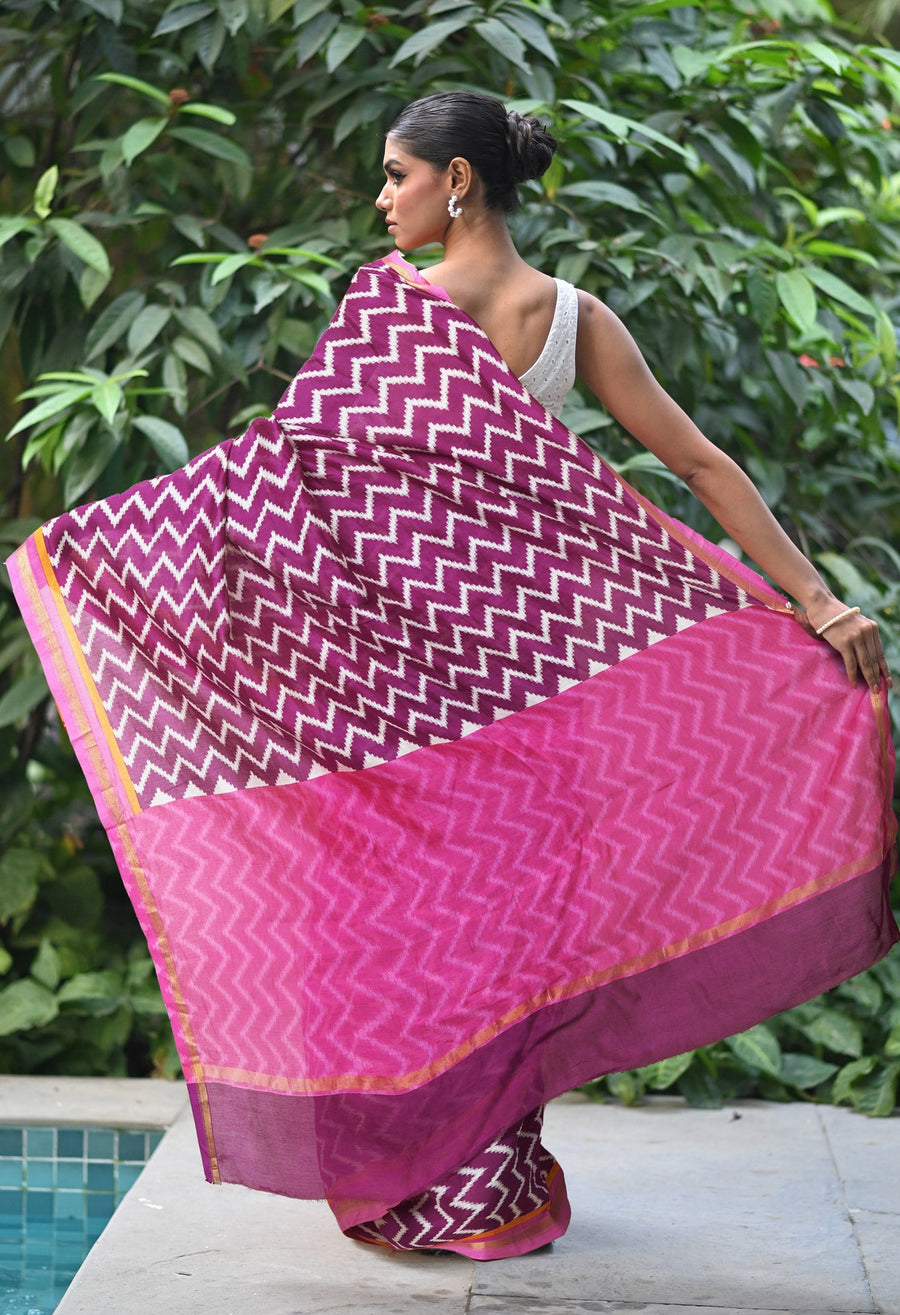 Purple-Pink Pure Designer Printed Chanderi Sico Saree-UNM82864 - Pehnaawaa