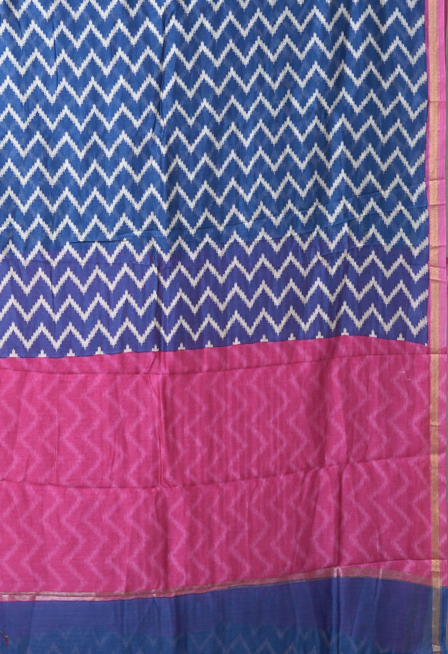 Navy Blue-Pink Pure Designer Printed Chanderi Sico Saree-UNM82865 - Pehnaawaa
