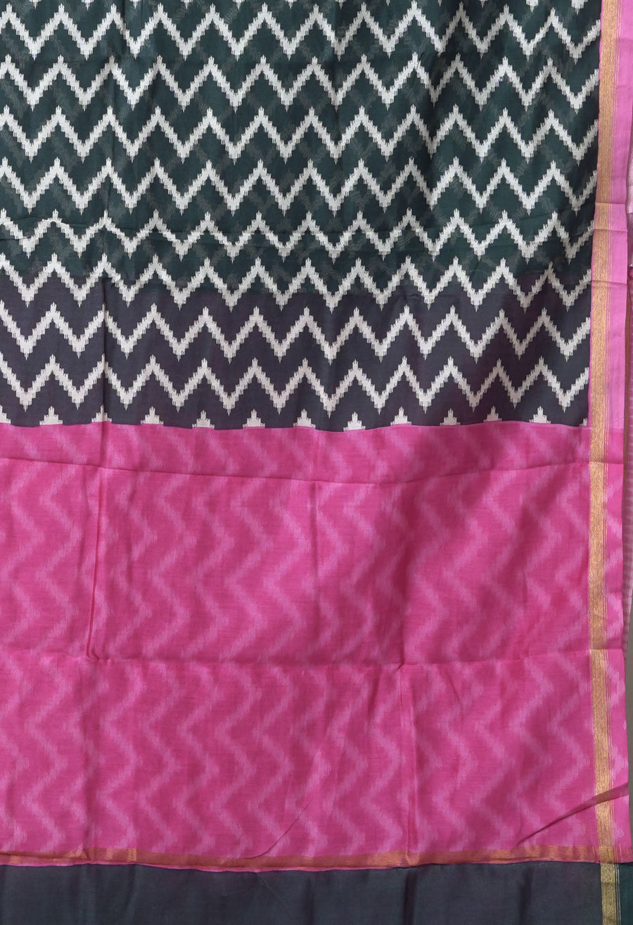 Black-Pink Pure Designer Printed Chanderi Sico Saree-UNM82866 - Pehnaawaa