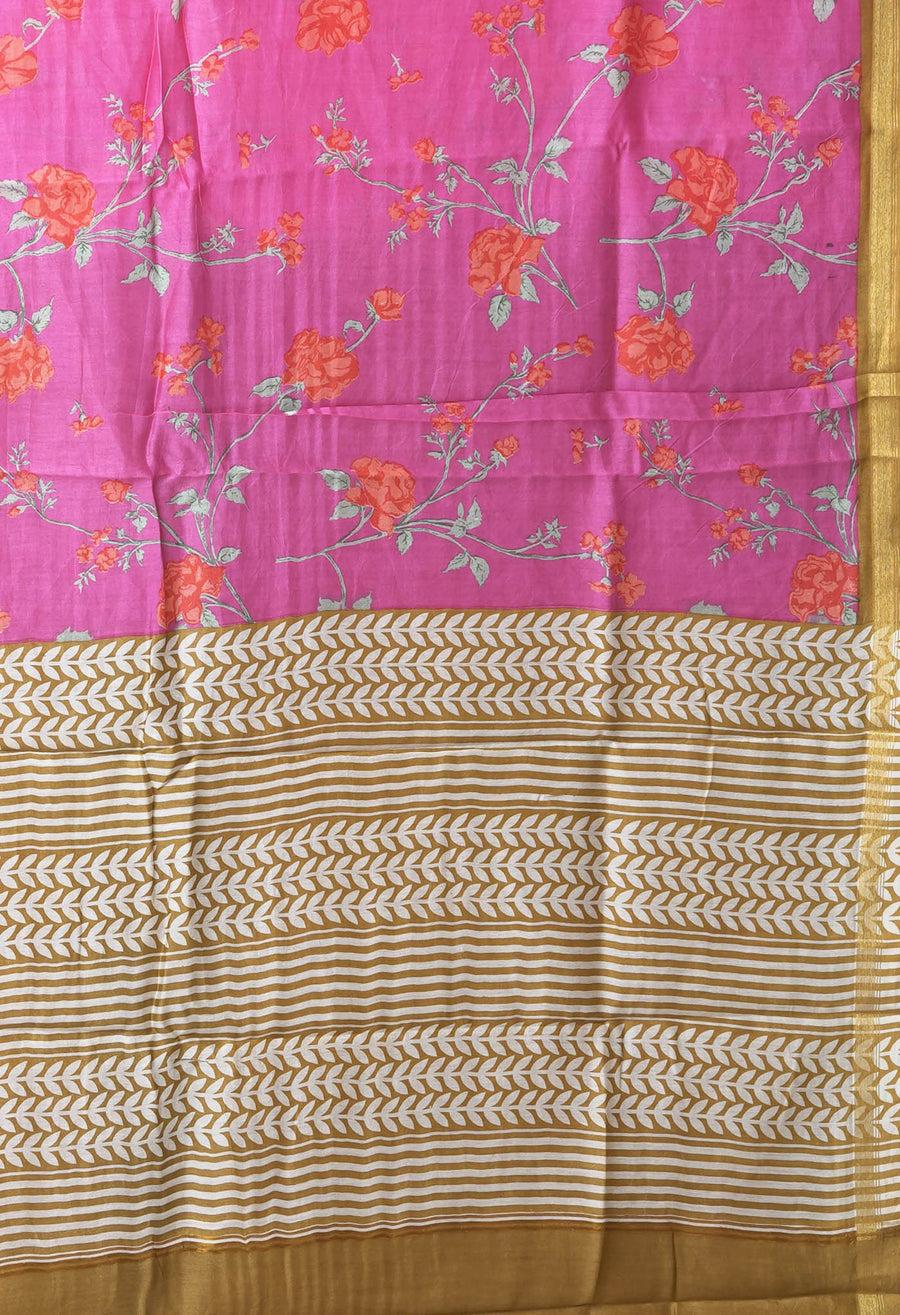 Pink Brown Pure Designer Printed Chanderi Sico Saree-UNM82871 - Pehnaawaa