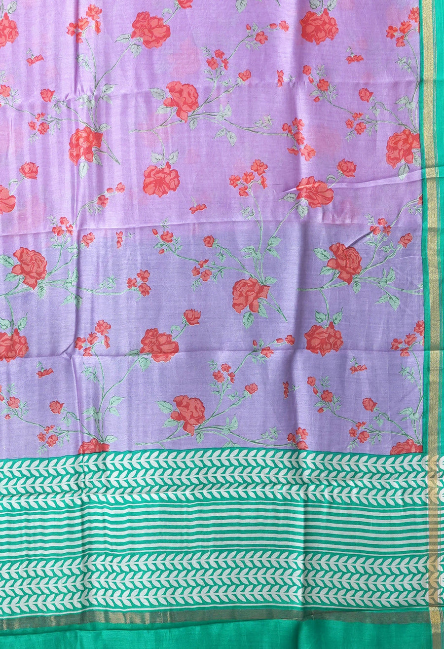 Pale LavenderTurquoise Blue Pure Designer Printed Chanderi Sico Saree-UNM82872 - Pehnaawaa