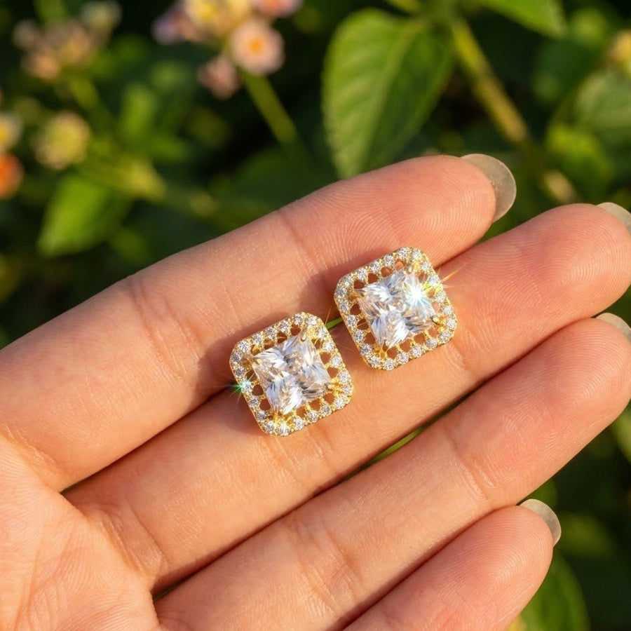 Square Halo Stud Earrings