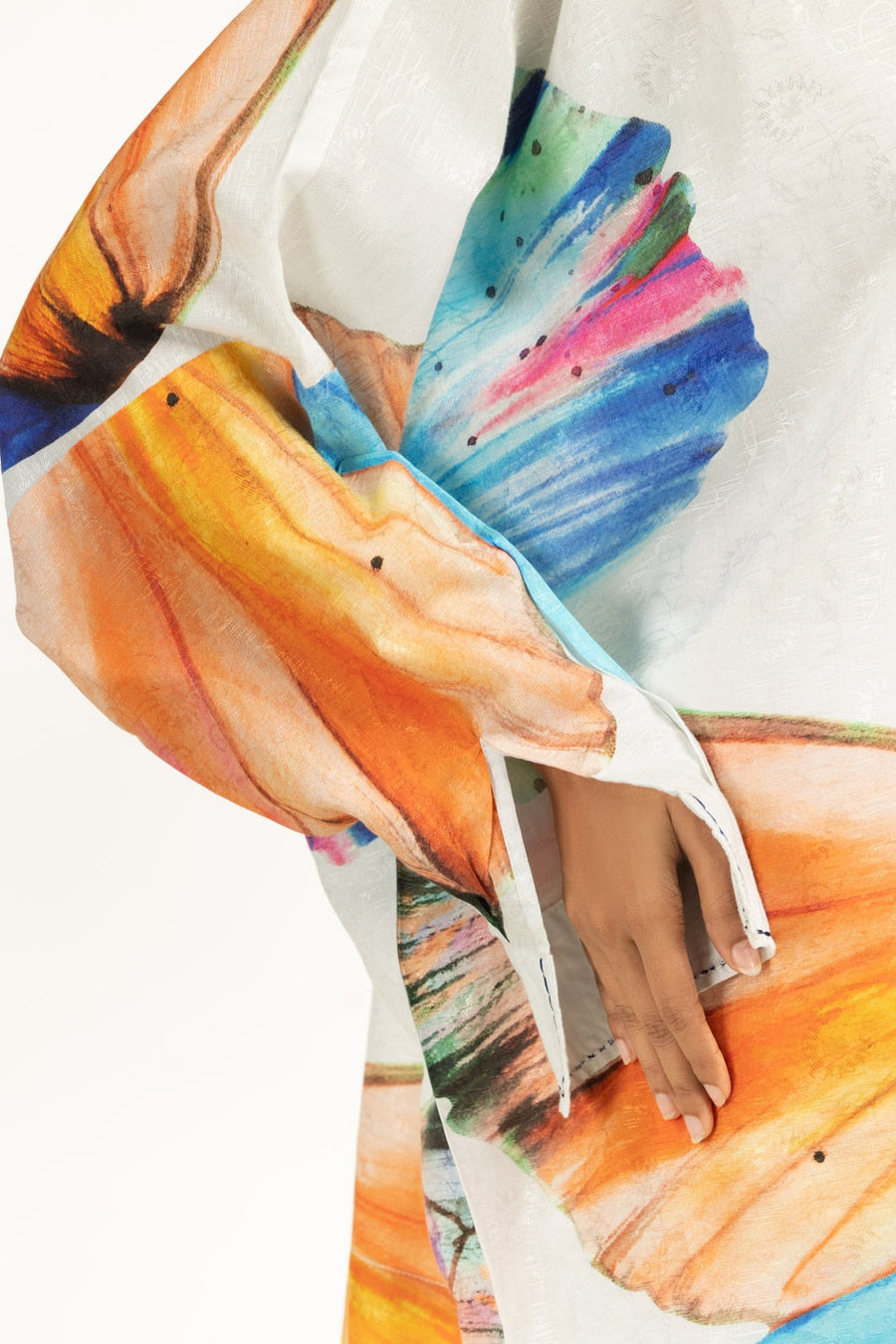 Off-White Viscose 2-Piece Shirt Set | Floral Print Sleeves