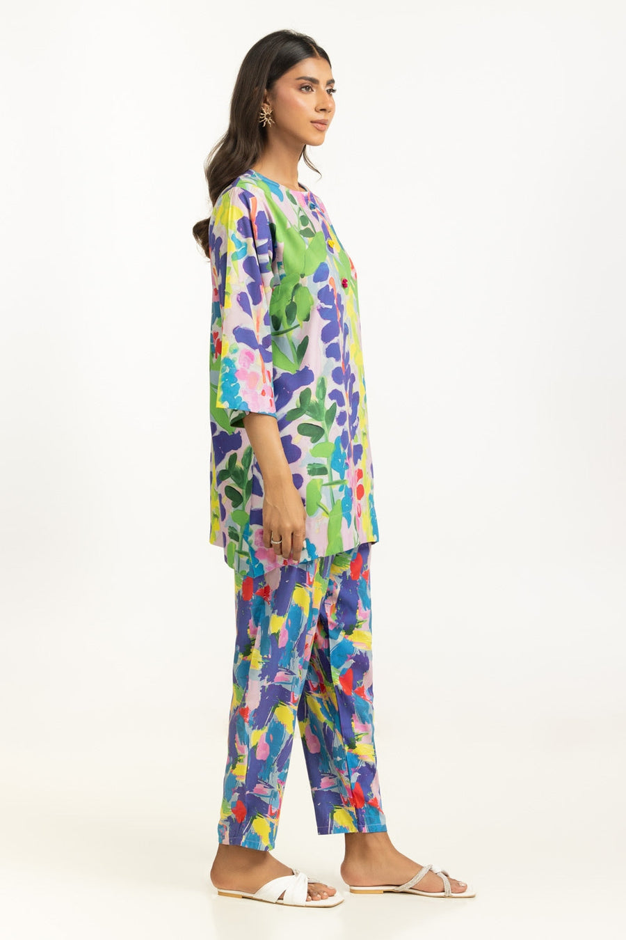 Multicolor Viscose 2-Piece Co-ord Set | Abstract Watercolor Print