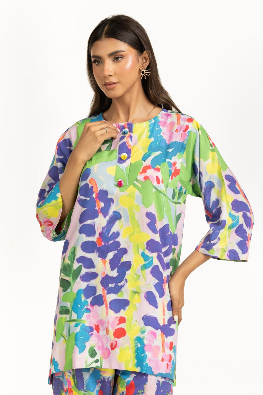 Multicolor Viscose 2-Piece Co-ord Set | Abstract Watercolor Print