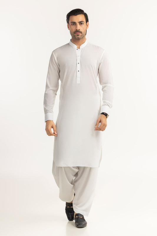 Ivory Cotton 2-Piece Kurta Set | Mandarin Collar - Pehnaawaa