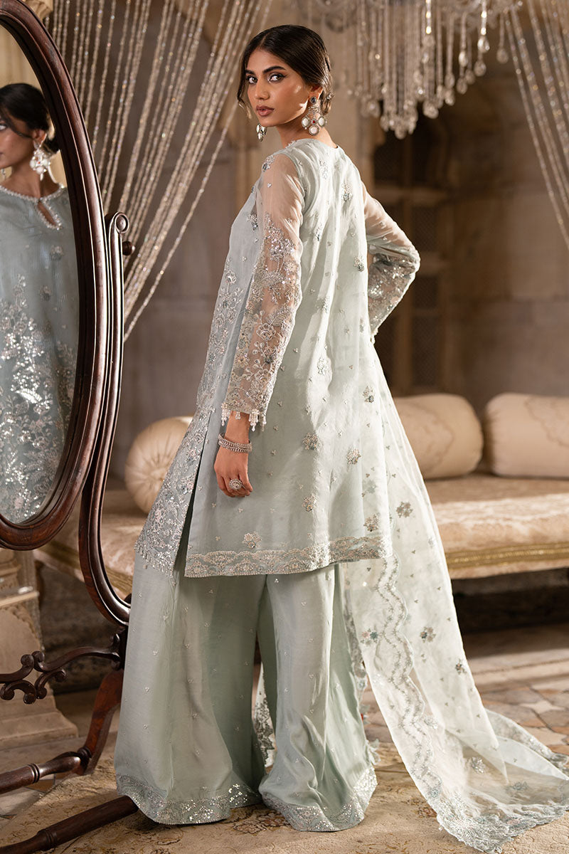 AQUA SPARKLE-3PC ORGANZA EMBROIDERED PRET - Pehnaawaa