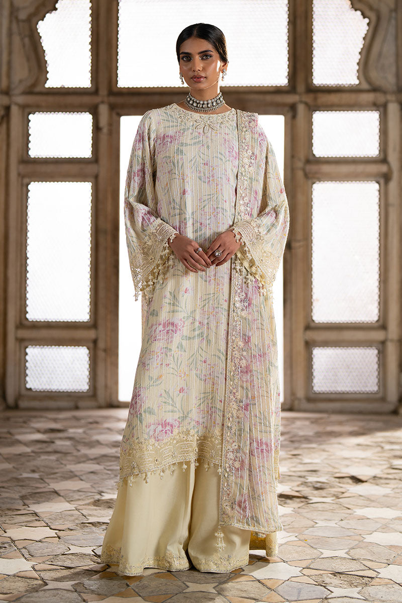 MUTED CELADON-3PC SILK EMBROIDERED PRET - Pehnaawaa