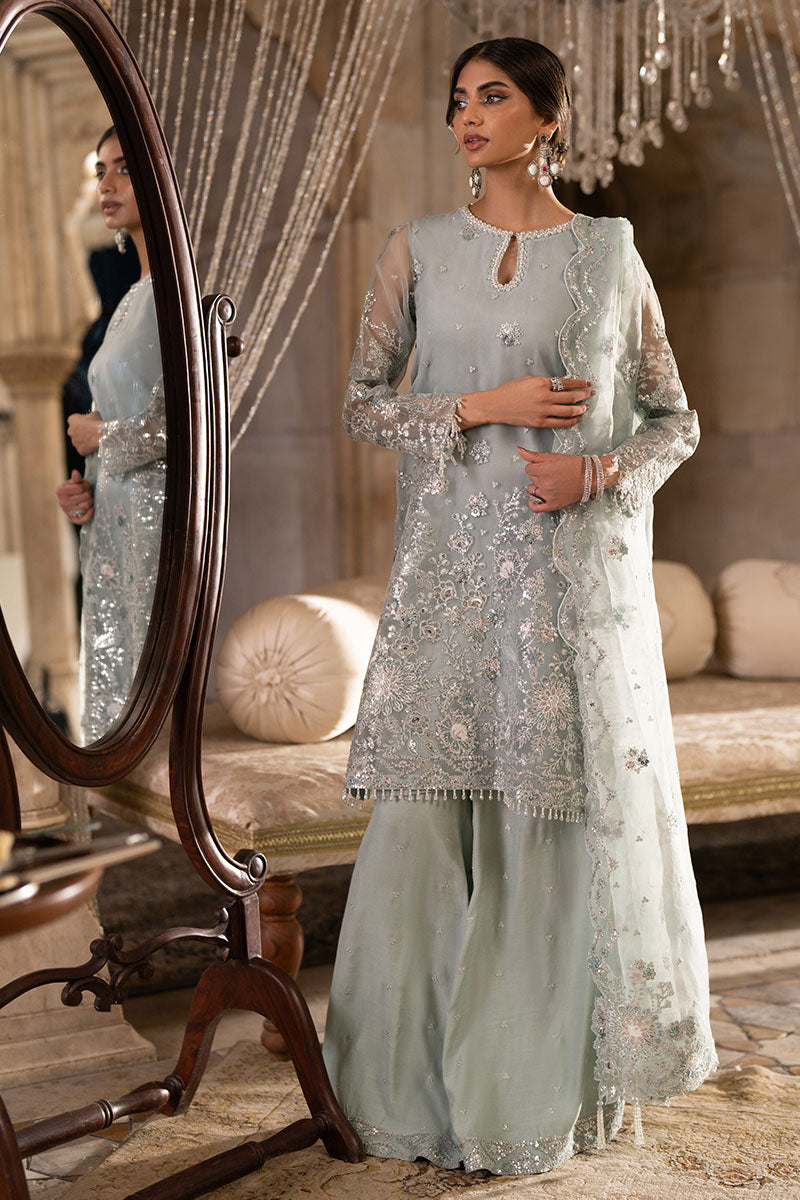 AQUA SPARKLE-3PC ORGANZA EMBROIDERED PRET - Pehnaawaa