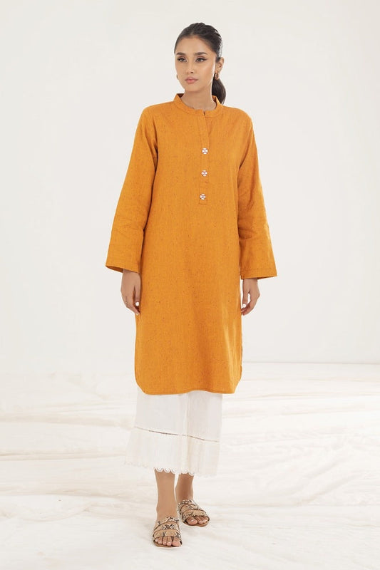 Mustard Linen 2-Piece Kurta Set | Bone Button Front