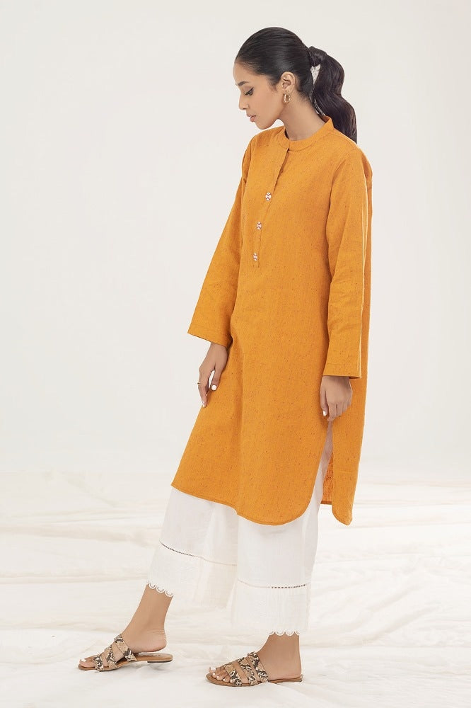 Mustard Linen 2-Piece Kurta Set | Bone Button Front