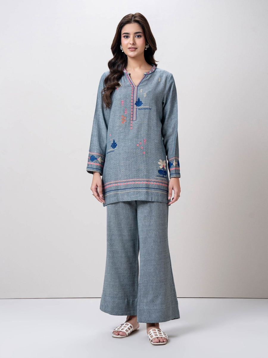Yarn Dyed Co - ord Set - Embroidered - Pehnaawaa