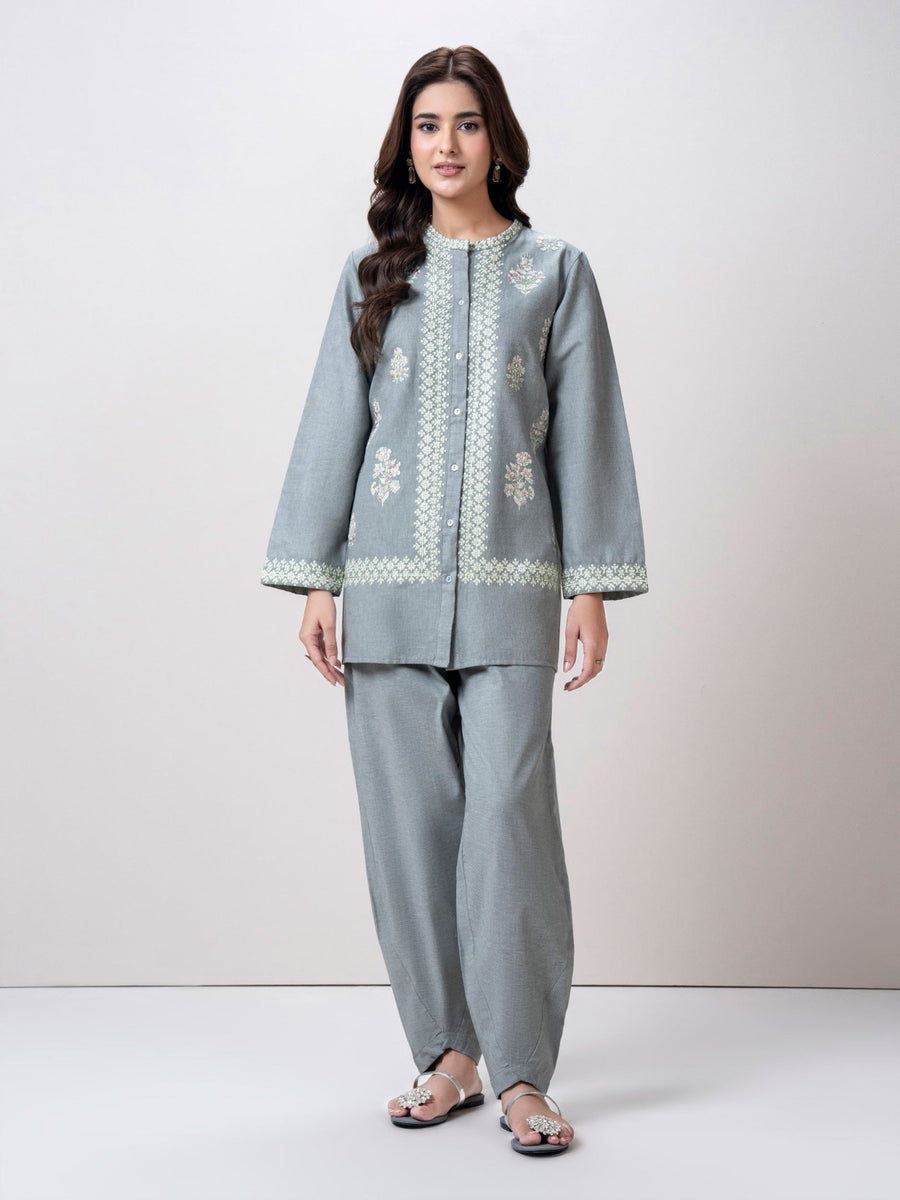 Yarn Dyed Co - ord Set - Embroidered - Pehnaawaa