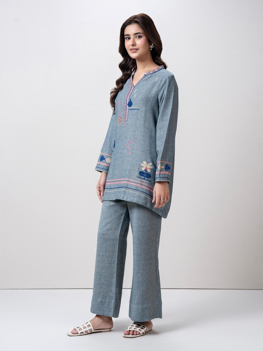 Yarn Dyed Co - ord Set - Embroidered - Pehnaawaa