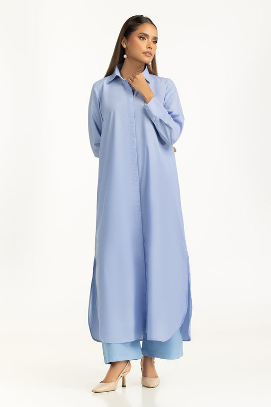 Periwinkle Cotton 2-Piece Shirt Dress | Longline Button-Down - Pehnaawaa