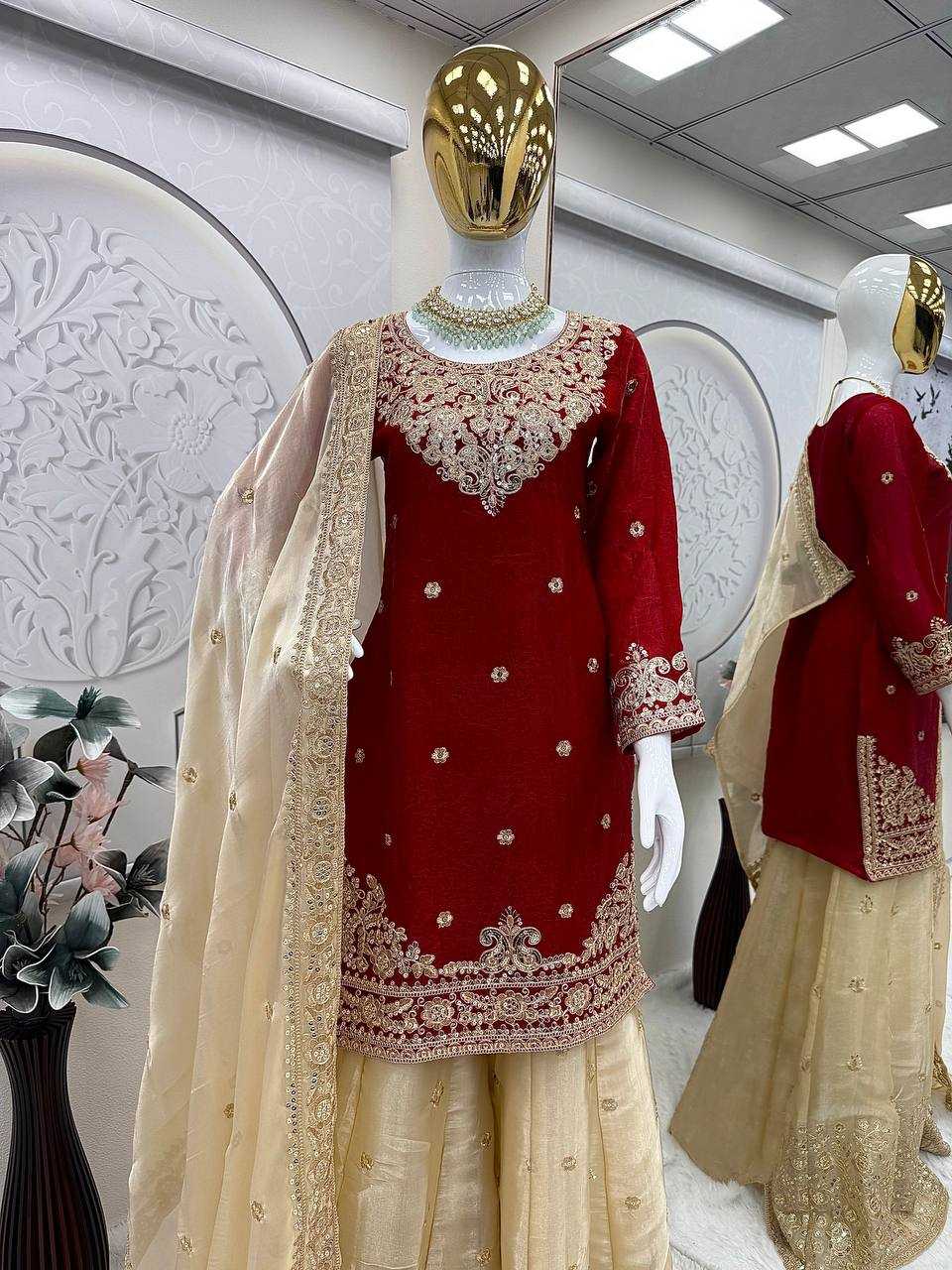 YNF Fendy Satin Embroidered Sharara Suit – Bridal & Partywear Set