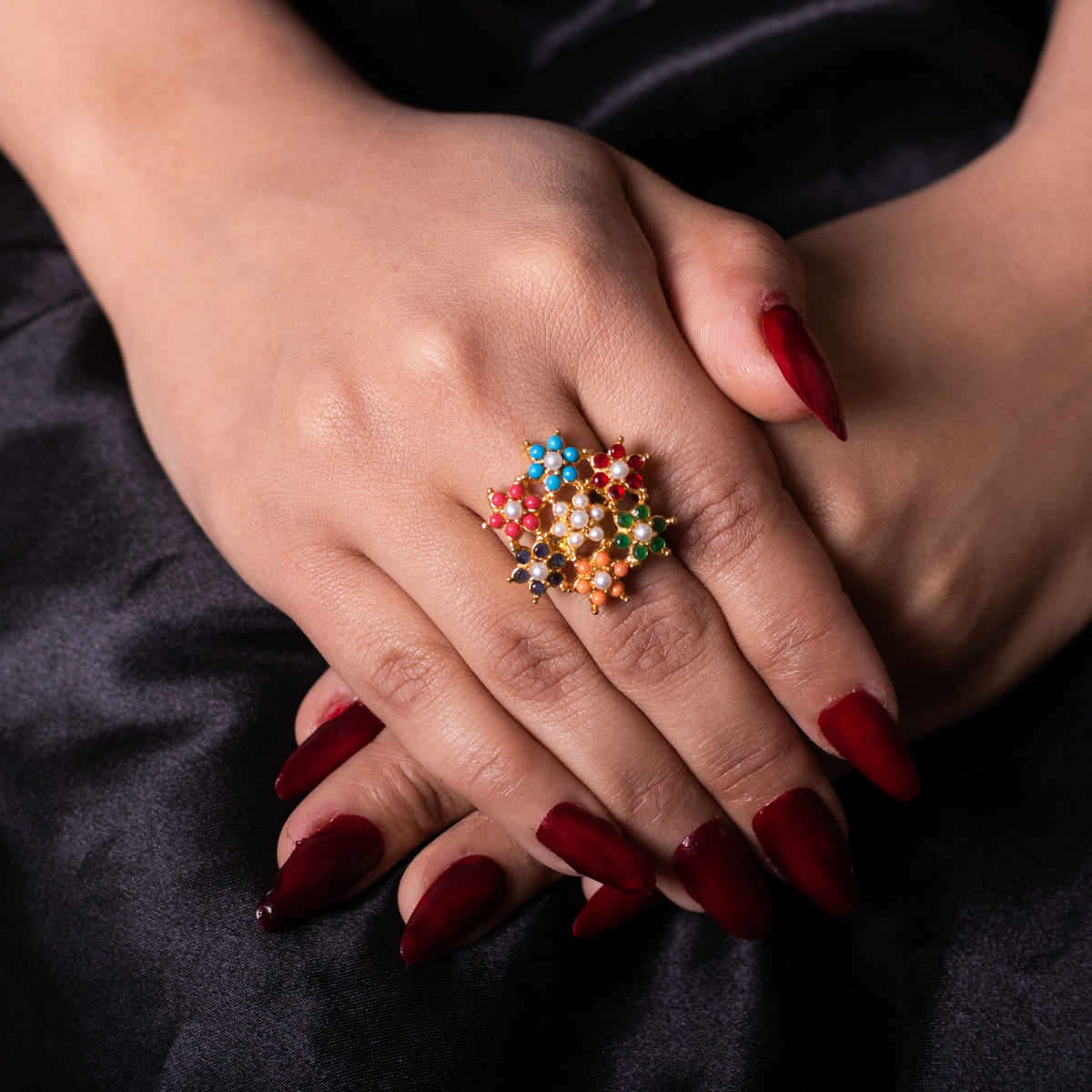Multicolor Floral Zircon Ring